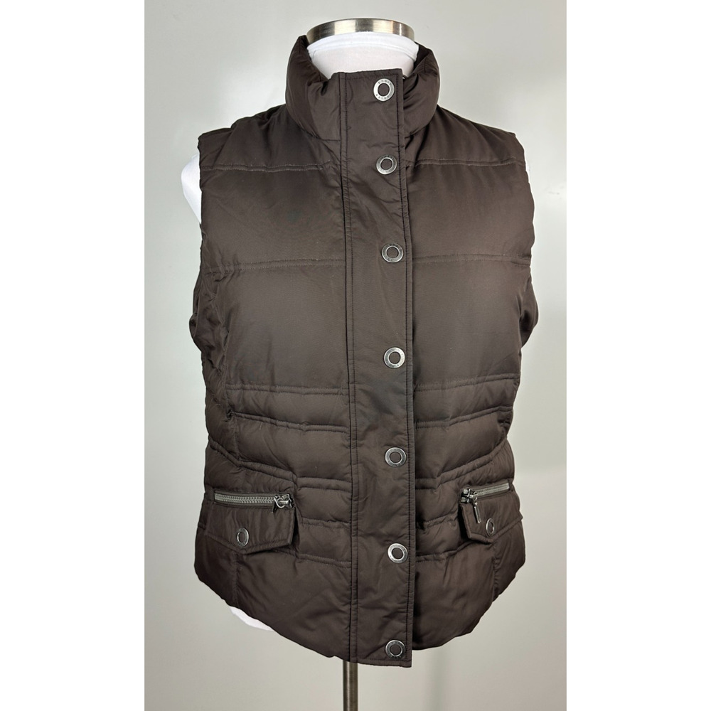Eddie Bauer Goose Down Puffer Vest Women's XL Brown Quilted Snap Zip Pockets - Picture 2 of 8